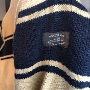 Nautica yellow sweater with navy stripe. Large.